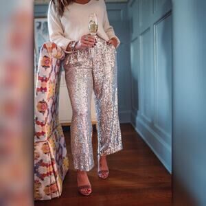 High Rise Silver Sequin Pants